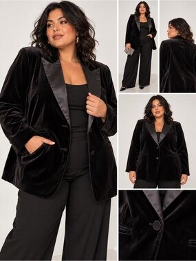 a new day Black Velvet Blazer with Satin Lapel